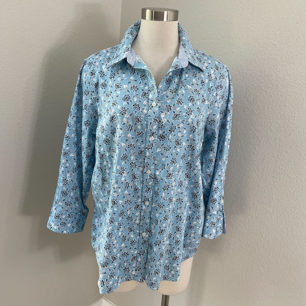 Chaps Womens XL No Iron Floral Button Up Shirt Long Sleeve Blouse Top